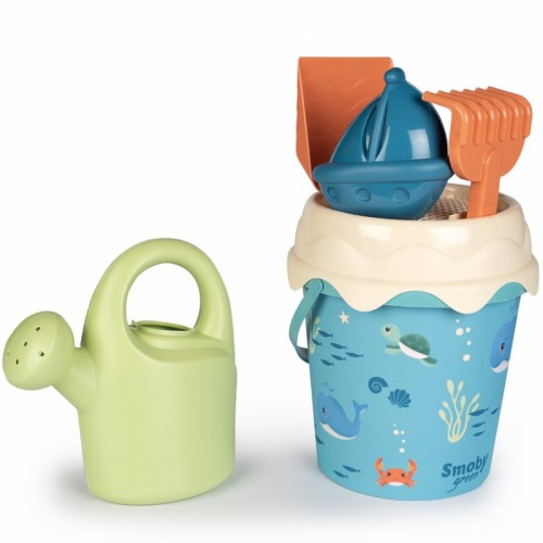 Smoby Green Bucket su smėlio priedais ir bioplastiko laistytuvu
