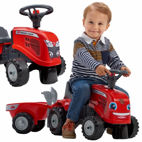 FALK Massey Ferguson raudonas traktoriukas su priekaba + priedais. Nuo 1 metų