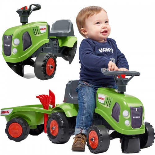 FALK Baby Claas Tractor Green su priekaba + priedais. nuo 1 metų