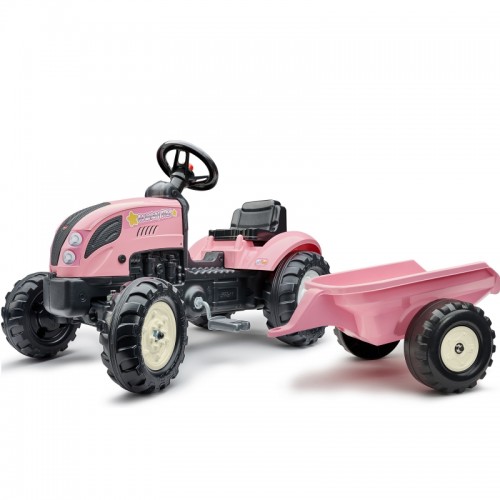FALK Country Star Rožinis traktorius su pedalais + priekaba ir garso signalu 2 metams.