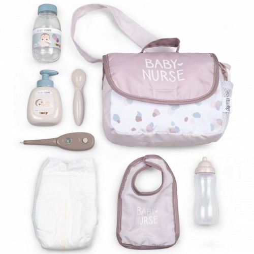 SMOBY kūdikio slaugės persirengimo krepšys + lėlės priedai