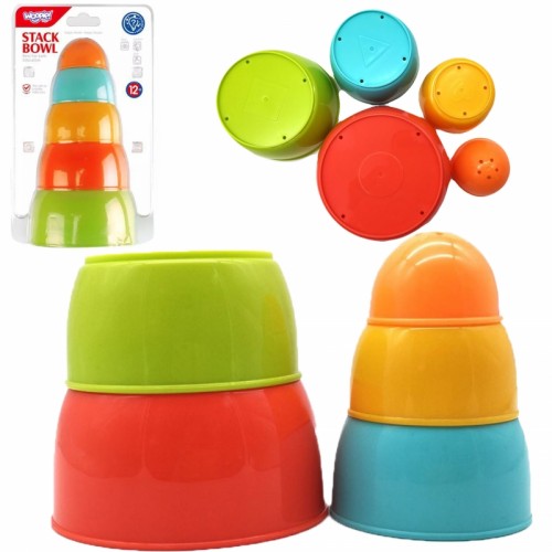 WOOPIE BABY sensoriniai žaislų piramidės spalvoti puodeliai 5 vnt.