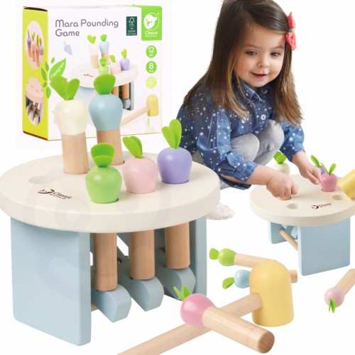 CLASSIC WORLD medinis žaislas plaktuku pataikyti į morką 8 vnt.