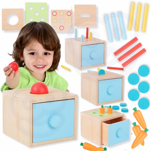 Tooky žaislas medinis lavinantis kubas stalčių dėžutė Montessori rūšiuotojas mokymosi spalvos 4in1 3 vnt.