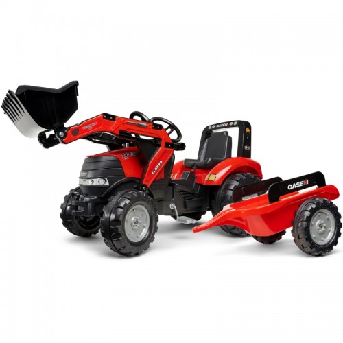 FALK pedalo traktoriaus dėklas su kaušu ir raudona priekaba, skirtas 3 metams