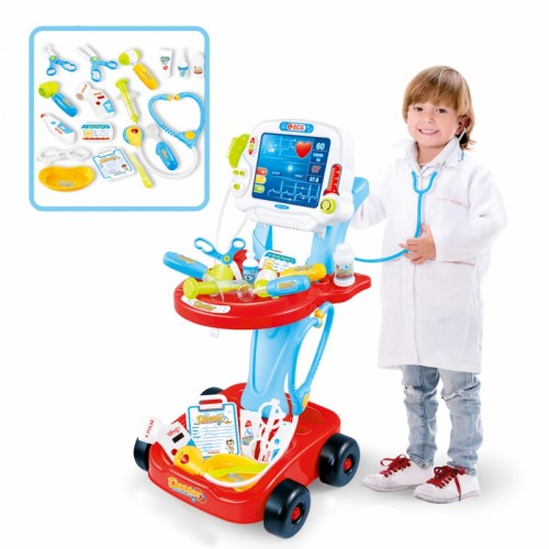 WOOPIE Little Doctor's Vežimėlis Mėlynas gydytojo rinkinys Vaikams 17 priedų
