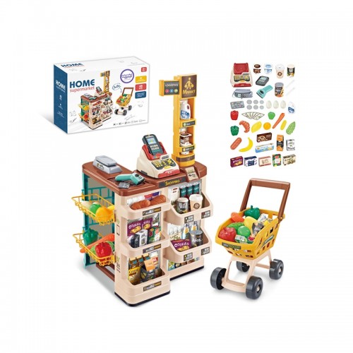 „WOOPIE Shop“ prekybos centras su vežimėlių svarstyklėmis kasos aparatų skaitytuvu ir 48 priedais